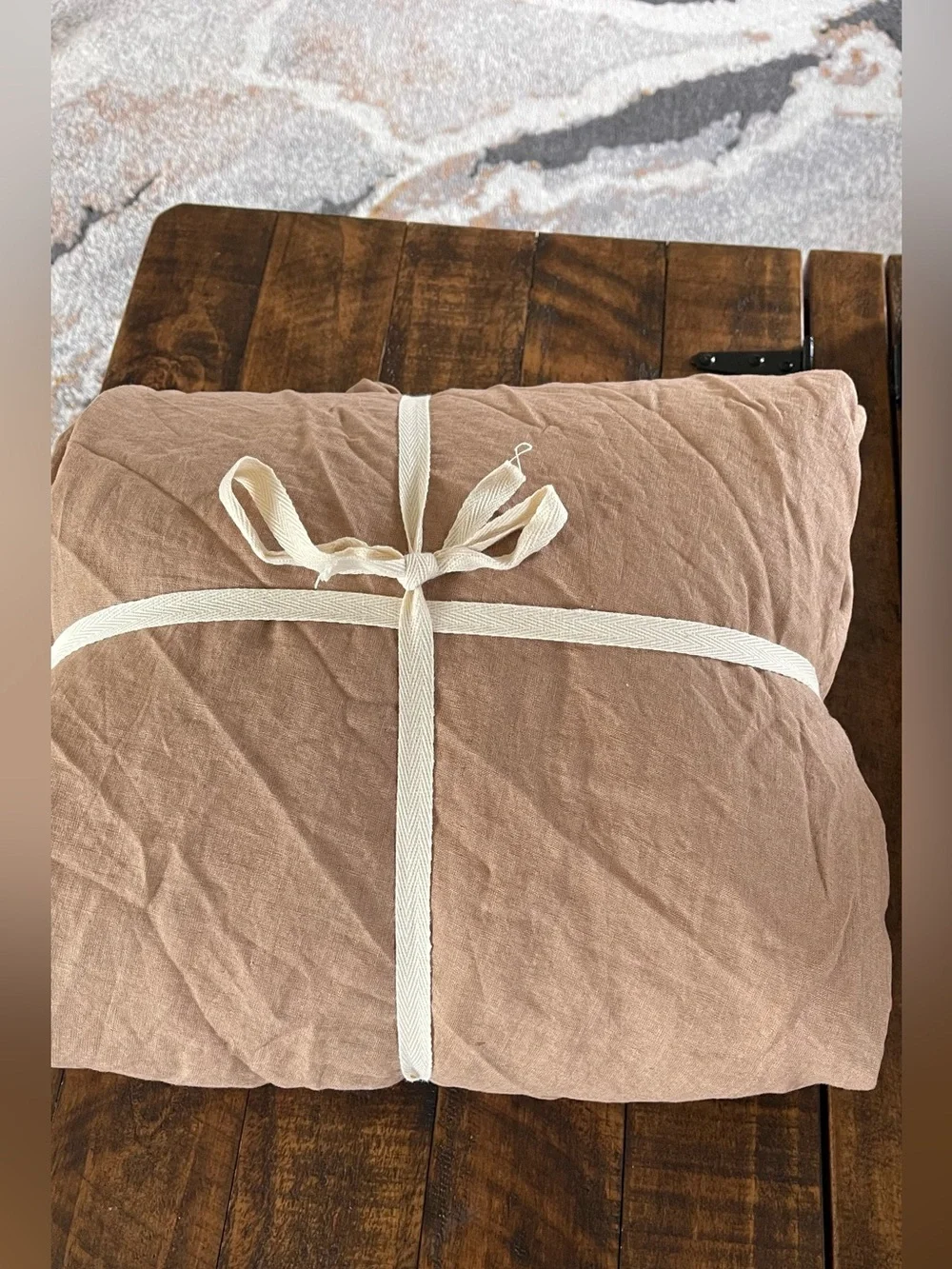 Quince European Linen 3 Piece Duvet Cover Set, King/Cal (Latte)